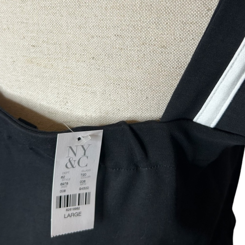 New York & Company Black White Retro Stripe Cotton Fit And Flare Dress Large - Picture 8 of 10